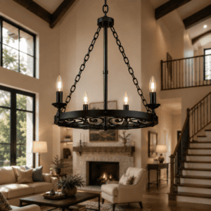 Black wrought iron farmhouse chandelier