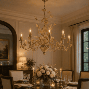 Luxury French Country Floral Chandelier – 6 Light Handcrafted Leaf & Vine Ceiling Chandelier