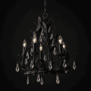 Luxury Black Leaf Crystal Chandelier – 26" x 26" Handmade Iron Ceiling Light for Living Room & Dining Room