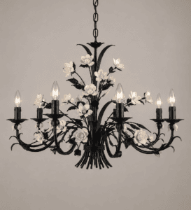 Floral Black & White Chandelier – Handcrafted Iron 8-Light E14 Chandelier | Luxury Flower Ceiling Light
