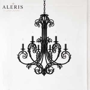 Luxury Black French Wrought Iron Chandelier – 6 Light Scroll Ceiling Chandelier | 28" Height × 24" Diameter