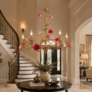 Gold Floral Rose Chandelier | Handcrafted Luxury Lighting