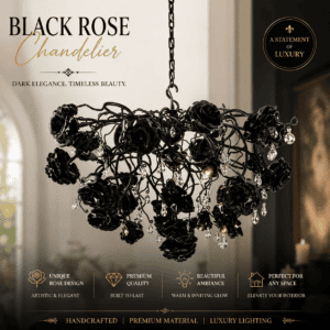 Black Floral Wrought Iron Chandelier | Handmade Rose Light