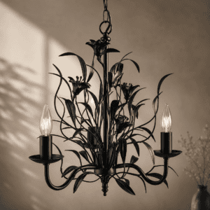 Black Botanical Wrought Iron Chandelier – Modern Floral Pendant Light | Handmade Mild Steel | E14 Candle Bulbs